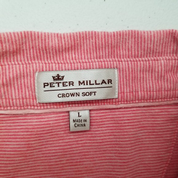 Peter Millar Crown Soft Pink Striped Polo Shirt Mens Size Large - Picture 4 of 4